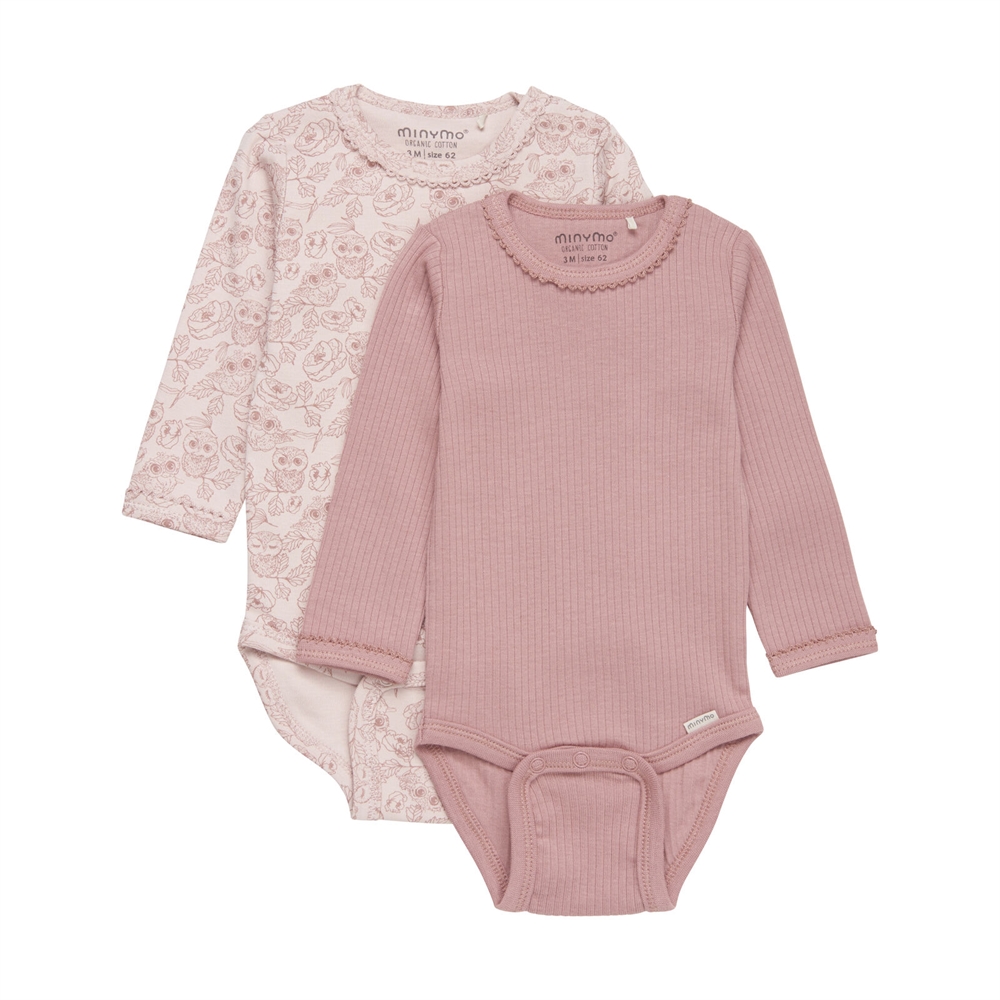 Minymo Langærmet Body, 2-pak, Ash Rose, Str. 80