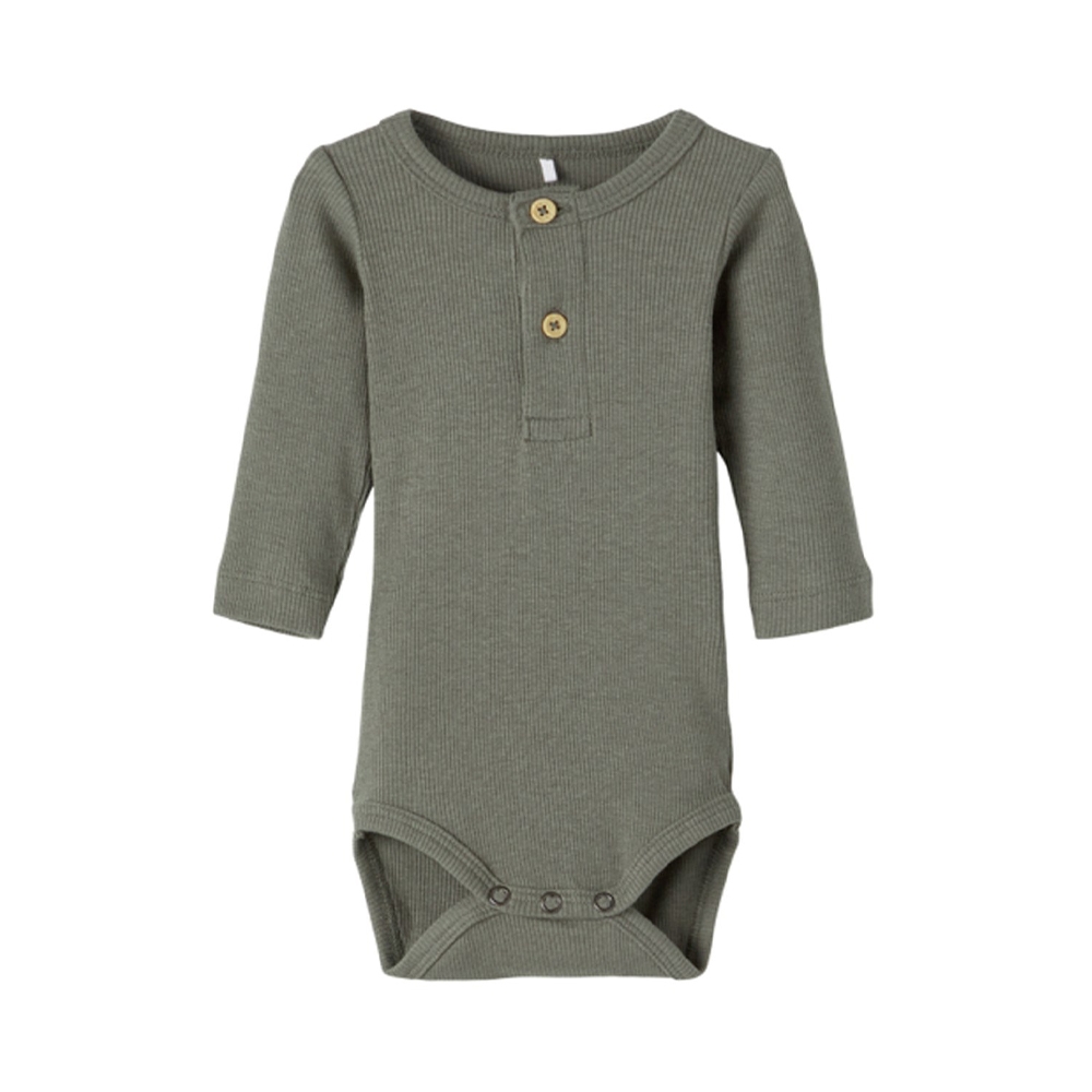 Name It Långärmad ribbad body, Dusty Olive