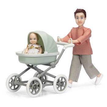 Lundby Dockor - Man med baby och barnvagn