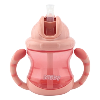 Nuby drickmugg med handtag och sugrör - Rosa