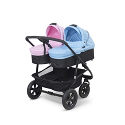 Babytrold Double tvillingebarnevogn sort lyserød-lyseblå